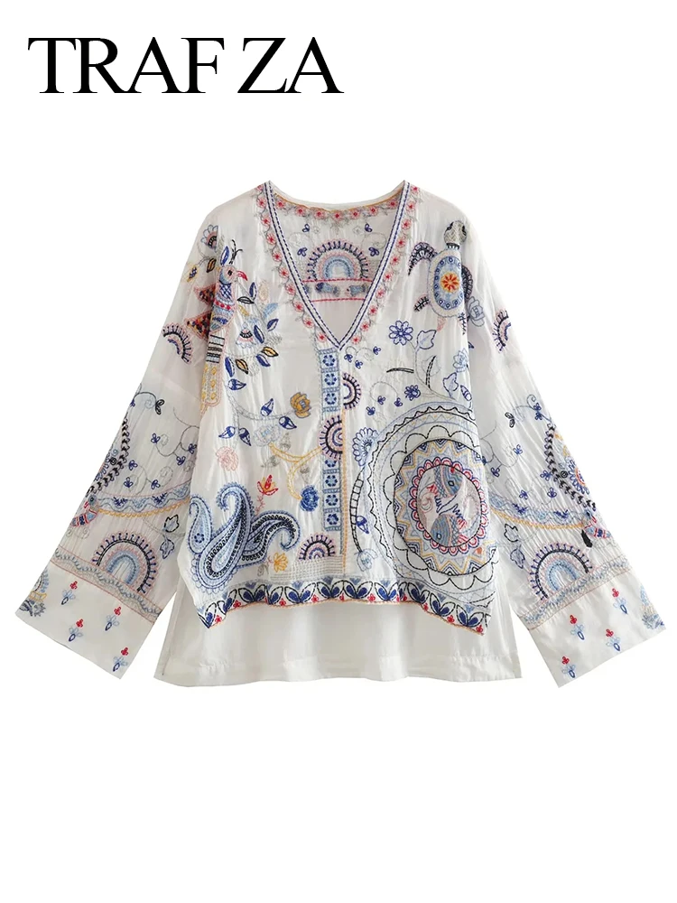 TRAF ZA Casual Loose Chic Embroidered Pattern Ladies Tops Skin-Friendly Comfortable V-Neck Front Short Back Long Women's Tops
TRAF ZA Casual Loose Chic Embroidered Pattern Ladies Tops Skin-Friendly Comfortable V-Neck Front Short Back Long Women's Tops