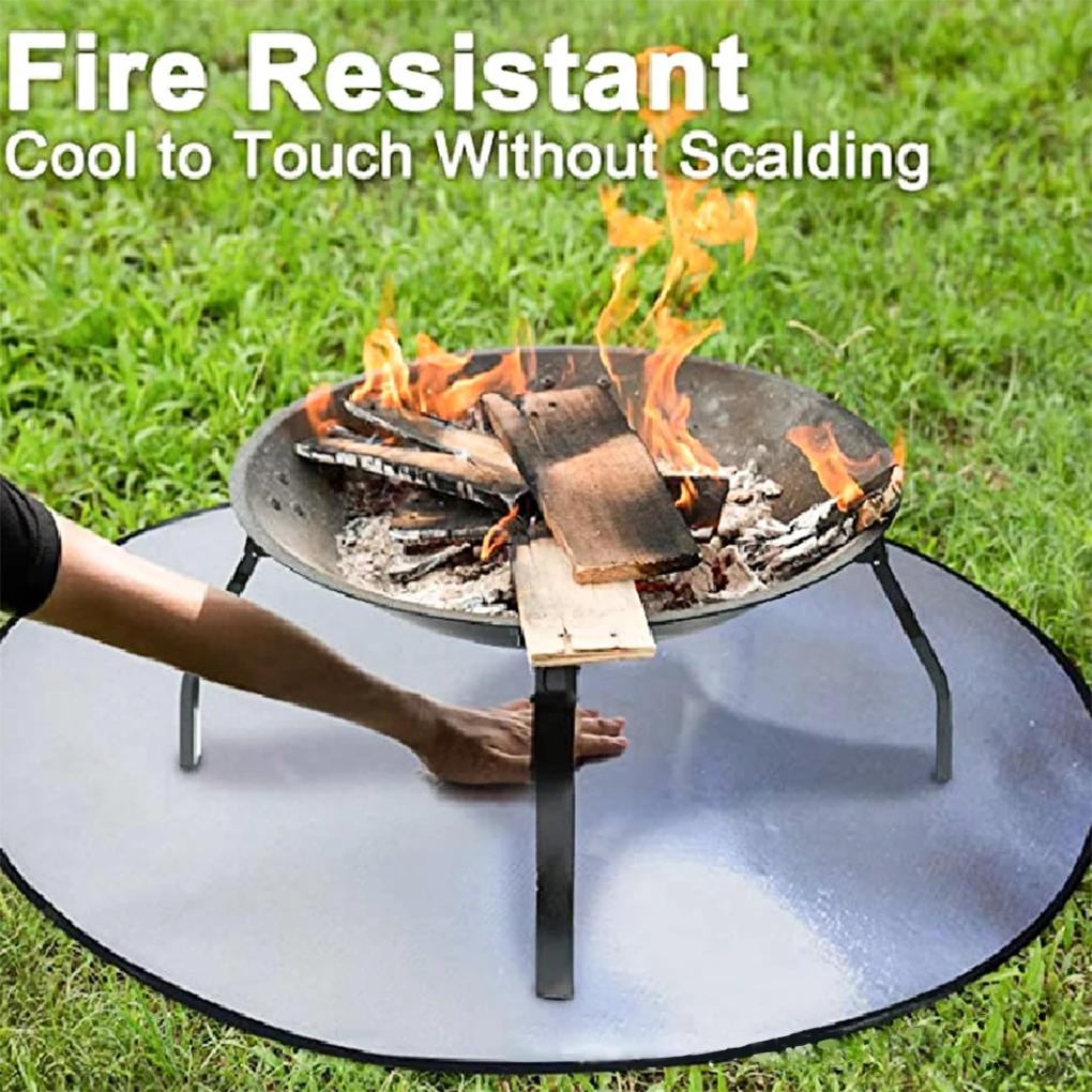 

28 Inches BBQ Fireproof Mat Outdoor Fire Pit Pad Deck Reusable Protector Round Grill Barbecue Fiberglass Carpet Tool 24 Inches