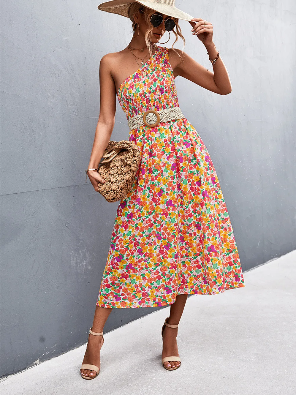 Summer Long Dress Women One Shoulder Floral Print High Waist Sundress Bohemian Sleeveless Beach Vacation Elegant Dresses Vestido
Summer Long Dress Women One Shoulder Floral Print High Waist Sundress Bohemian Sleeveless Beach Vacation Elegant Dresses Vestido
