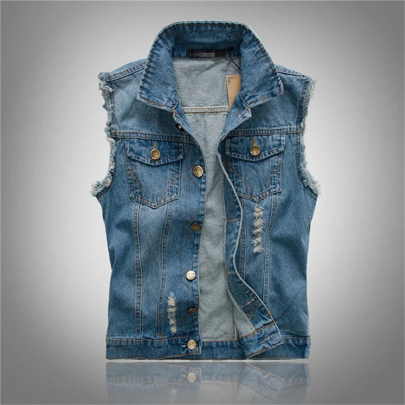

Джинсовая куртка мужская рваная, Классический джинсовый жилет в стиле хип-хоп, ковбойская куртка без рукавов, майка, лето