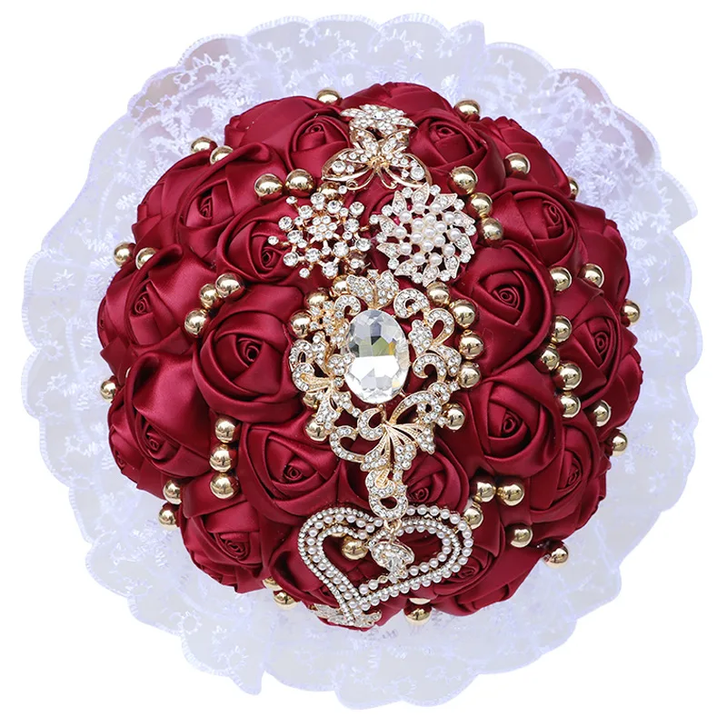 Handmade Emulation Wine Red Rose Bouquet Romantic Wedding Decoration Flower Fashion Rhinestone Bride Bridesmaids Holding Bouquet
Handmade Emulation Wine Red Rose Bouquet Romantic Wedding Decoration Flower Fashion Rhinestone Bride Bridesmaids Holding Bouquet
