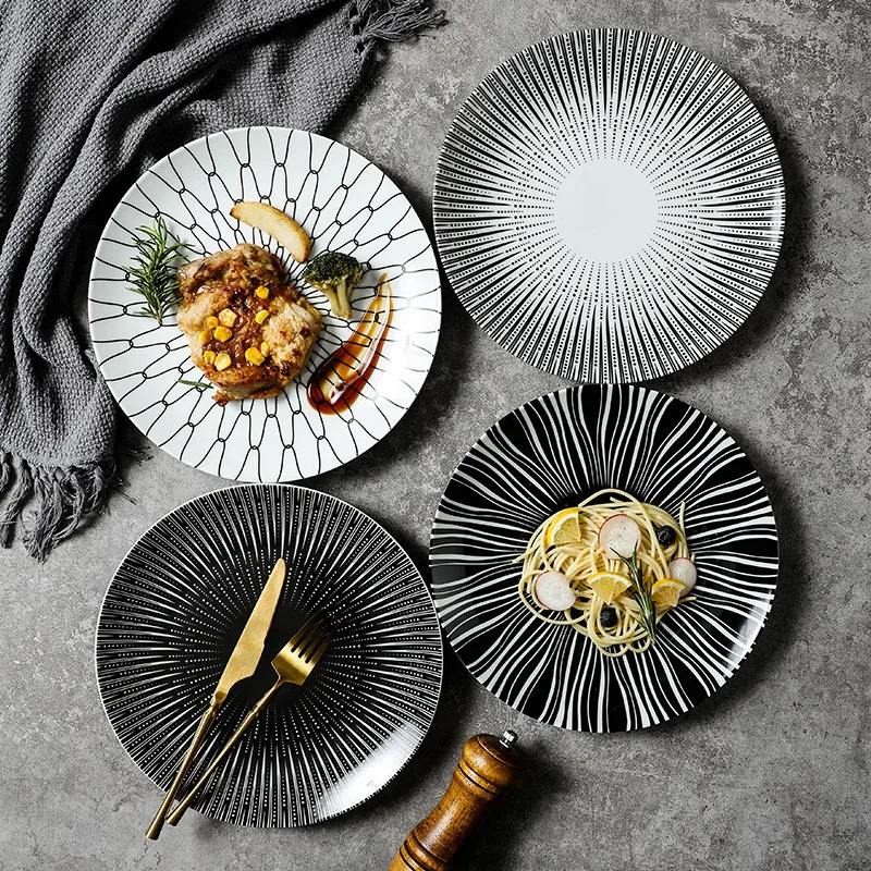 Black & White Stripe Ceramic Dinner Steak Plate Porcelain Pasta Salad Snacks Dishes Wedding Gift Round Kitchen Tableware 10 Inch
Black & White Stripe Ceramic Dinner Steak Plate Porcelain Pasta Salad Snacks Dishes Wedding Gift Round Kitchen Tableware 10 Inch