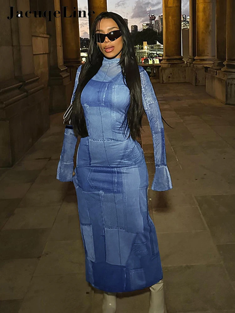 Jacqueline Y2K Blue Print Plaid Turtleneck Bodycon Dress Autumn 2022 Long Sleeve Sexy Slit Maxi Dresses Women Outfits Club Party 
Jacqueline Y2K Blue Print Plaid Turtleneck Bodycon Dress Autumn 2022 Long Sleeve Sexy Slit Maxi Dresses Women Outfits Club Party