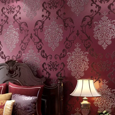 

European 3 D 3D embossed non-woven wallpaper European Damascus bedroom living room background wallpape