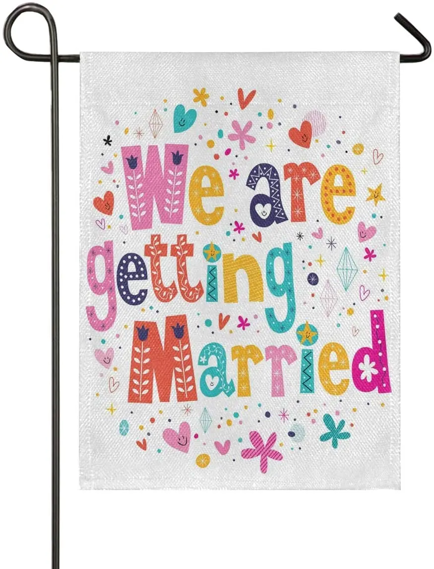 

Getting Married Burlap Garden Flag Double Sided,House Yard Flags,Holiday Seasonal Outdoor Decorative Flag Banner for Outside Hou