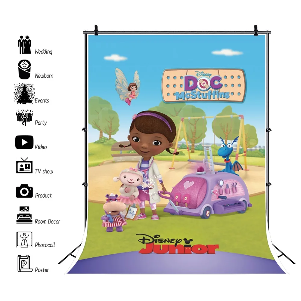 

Disney Junior Doc McStuffins Background Children Birthday Party Decoration Banner Photography Backdrop Photo Studio Personalized