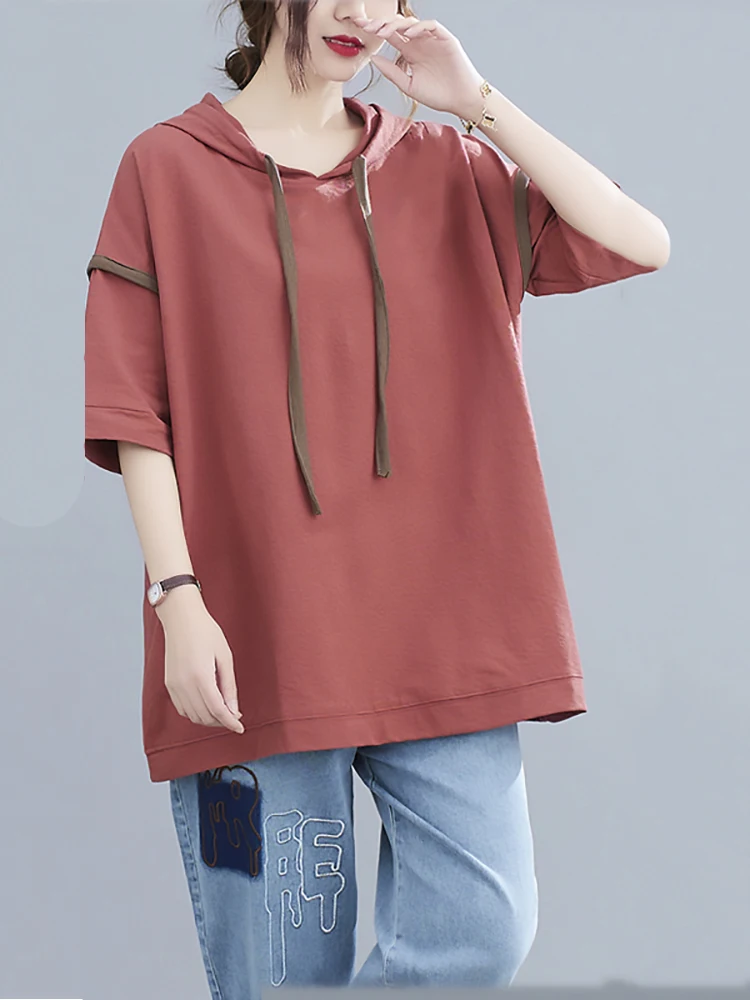 Summer Women Loose T-Shirts Hooded Korean Style All-Match Office Ladies Daily Home Sport Causal Drawstring Patchwork Tees Tops
Summer Women Loose T-Shirts Hooded Korean Style All-Match Office Ladies Daily Home Sport Causal Drawstring Patchwork Tees Tops