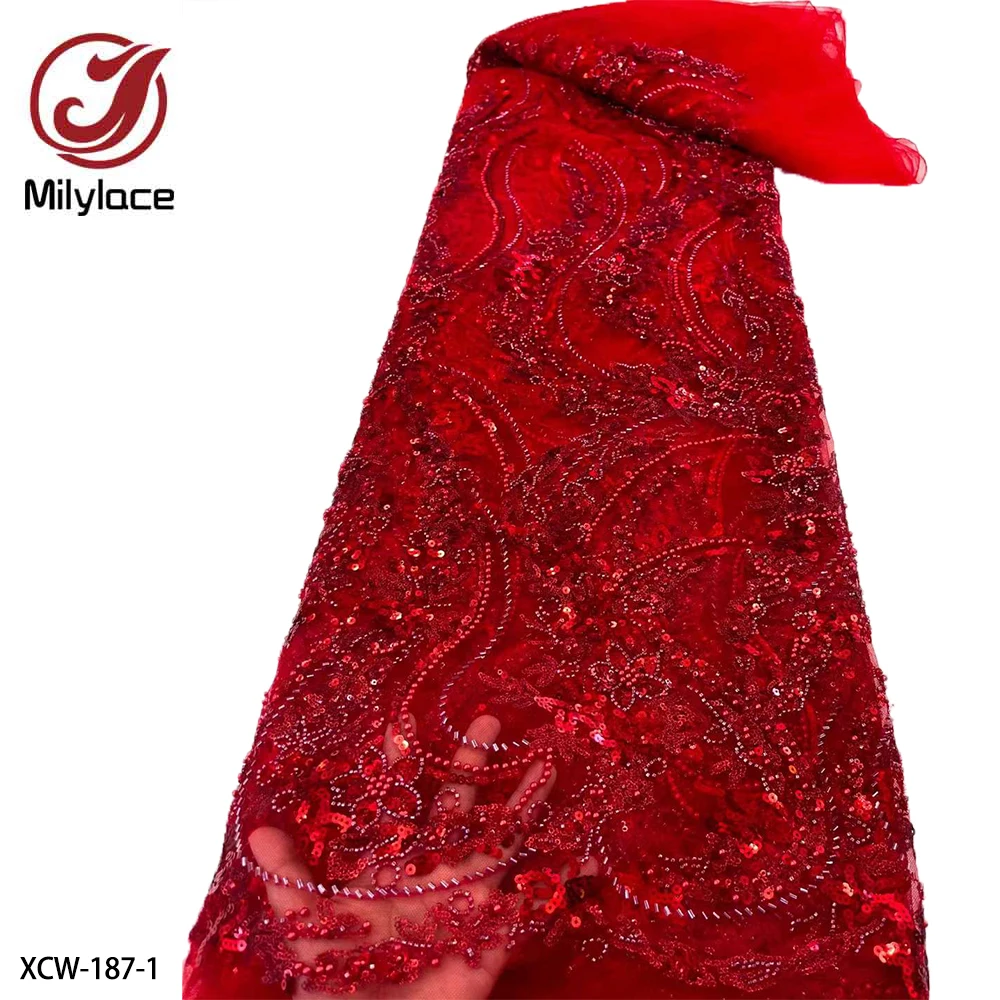 African Heavy Beaded and Sequins Lace Fabric French Luxury Embroidery Tulle Lace Fabric for Party Bridal Lace XCW-187
African Heavy Beaded and Sequins Lace Fabric French Luxury Embroidery Tulle Lace Fabric for Party Bridal Lace XCW-187