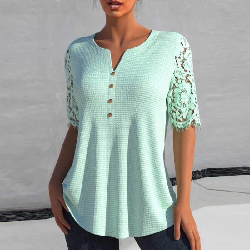 Summer Elegant Lace Short Sleeve Blouse Women Casual Loose V-neck Knitted Spring 2023 New Shirt Office Lady Clothes Blusas 26253
Summer Elegant Lace Short Sleeve Blouse Women Casual Loose V-neck Knitted Spring 2023 New Shirt Office Lady Clothes Blusas 26253