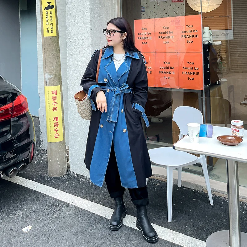 SuperAen 2022 Denim Splicing Windbreaker Autumn New Medium and Long Double Breasted Casual Trench Coat for Women
SuperAen 2022 Denim Splicing Windbreaker Autumn New Medium and Long Double Breasted Casual Trench Coat for Women