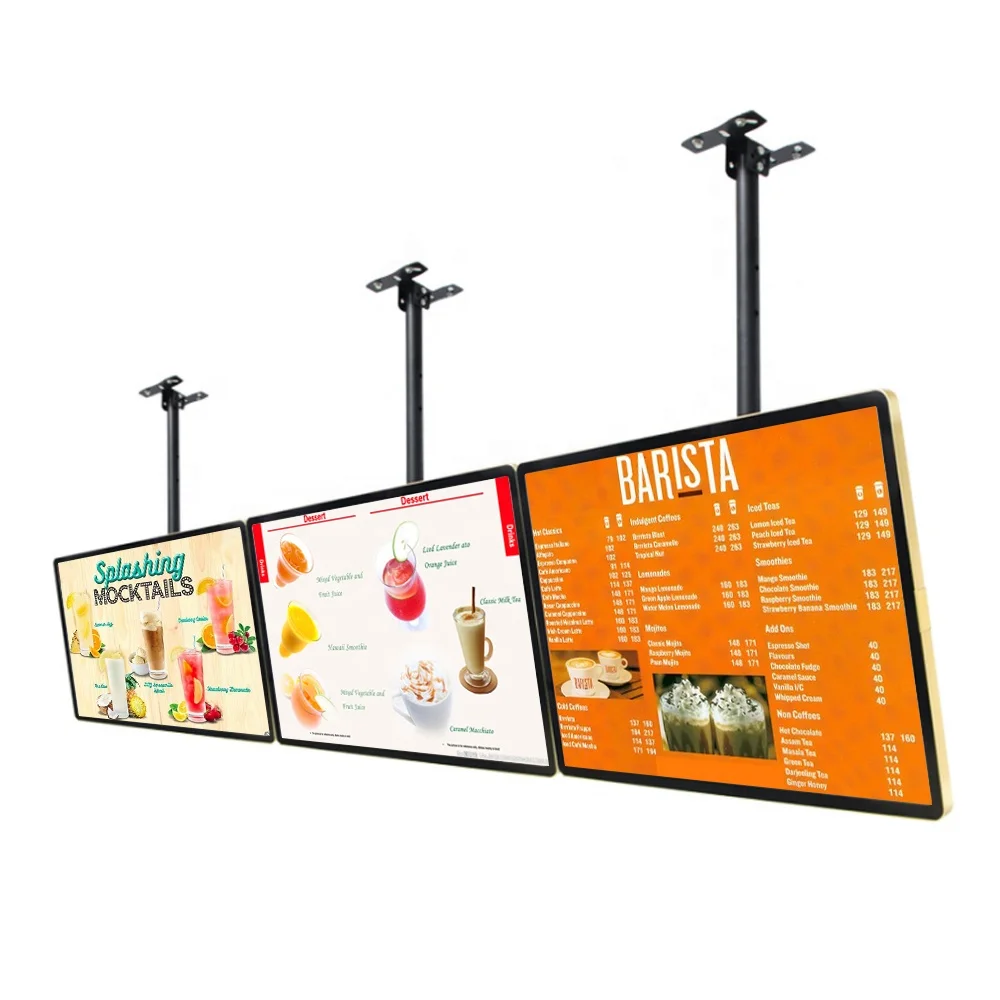Hanging Wall Mounted HD Screen Lcd Advertising Display Electronic Digital Menu Board for Restaurant/cafe Shop
Hanging Wall Mounted HD Screen Lcd Advertising Display Electronic Digital Menu Board for Restaurant/cafe Shop