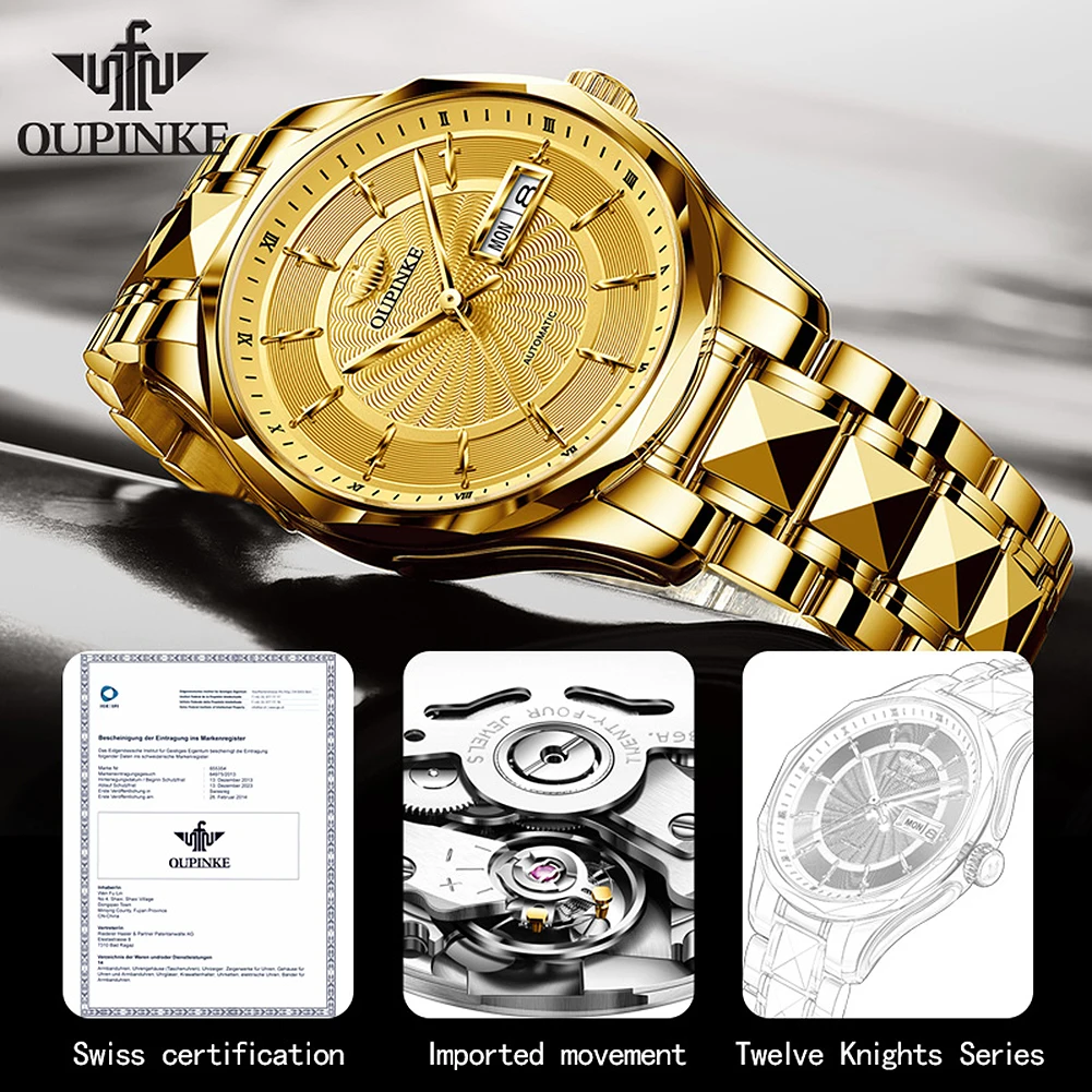 

OUPINKE Men Automatic Watch Sapphire Crystal Luxury Mechanical Wristwatch Waterproof Tungsten Steel Watche Men relogio masculino