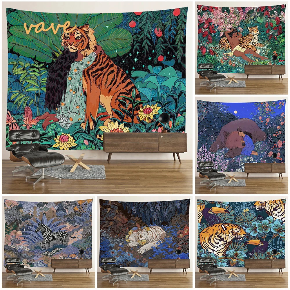 Hippie Psychedelic Tiger Tapestry Wall Hanging Boho Room Decor Aesthetic Mysterious Flower Jungle Moon Landscape Forest Tapestry
Hippie Psychedelic Tiger Tapestry Wall Hanging Boho Room Decor Aesthetic Mysterious Flower Jungle Moon Landscape Forest Tapestry