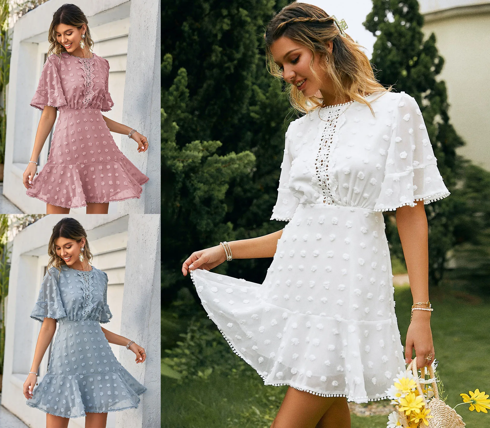 2022 Summer Women Lace Chiffon Dress Boho Mini Dress Three Quarter Sleeve Ladies Party Dresses Vestido
2022 Summer Women Lace Chiffon Dress Boho Mini Dress Three Quarter Sleeve Ladies Party Dresses Vestido