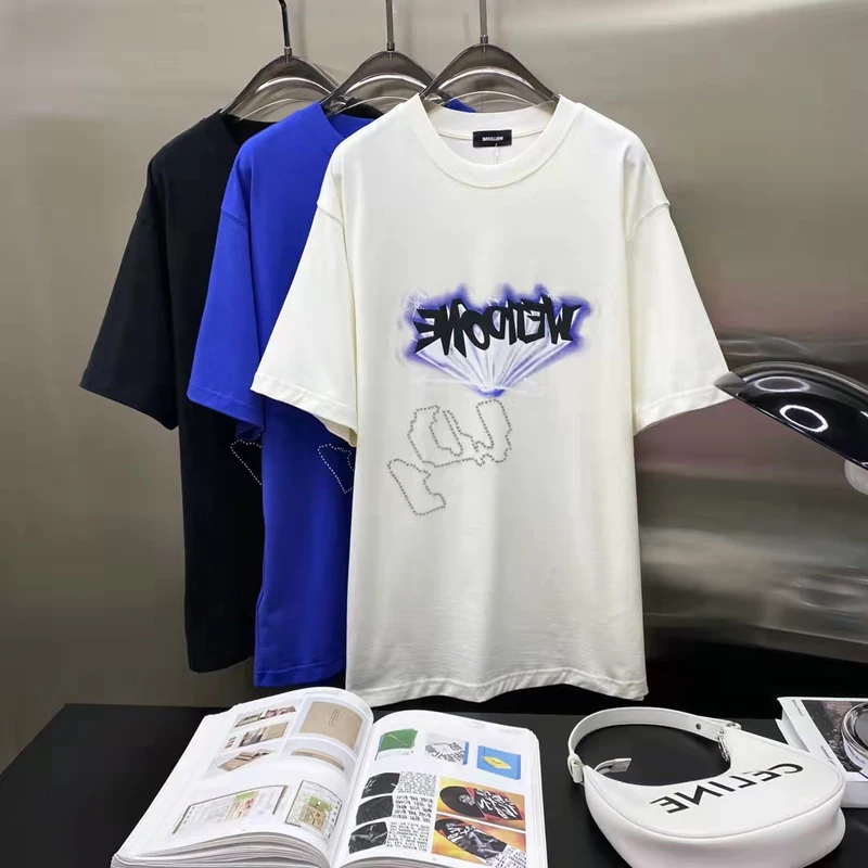 Rivet Diamond We11done T Shirt Summer Casual Short Sleeved Men Women Streetwear 100% Cotton Black Blue White T-Shirts
Rivet Diamond We11done T Shirt Summer Casual Short Sleeved Men Women Streetwear 100% Cotton Black Blue White T-Shirts