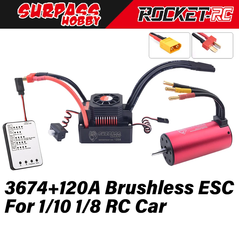 Surpass Hobby 3674 Waterproof Brushless Motor 120A 80A ESC XT60 Plug Programming Card for 1/10 1/8 Rc Car Remote Control Truck
Surpass Hobby 3674 Waterproof Brushless Motor 120A 80A ESC XT60 Plug Programming Card for 1/10 1/8 Rc Car Remote Control Truck
