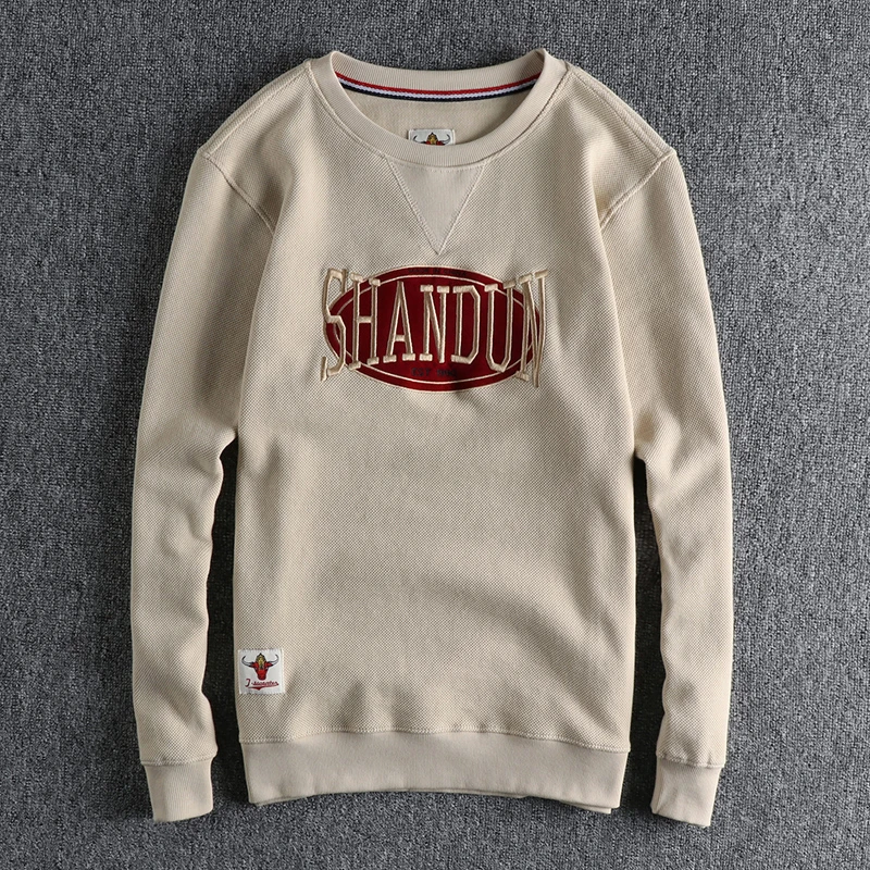 

Spring Fall Fashion High Quality Fixed Weave Letter Embroidery Long Sleeve Sweatshirt Triangle Reinforced O-neck Retro Pullovers