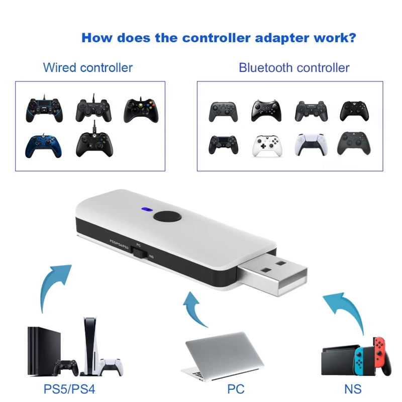 Wireless Controller Adapter for Switch Bluetooth-compatible Gamepad Converter for Sony PS5/PS4/PS3 Xbox One/S Gaming
Wireless Controller Adapter for Switch Bluetooth-compatible Gamepad Converter for Sony PS5/PS4/PS3 Xbox One/S Gaming