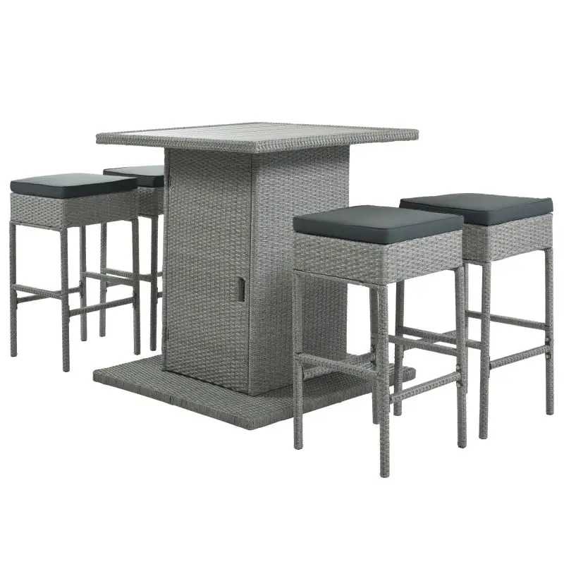 Patio 5-Piece Rattan Dining Table Set PE Wicker Square Kitchen chair Set with Storage Shelf 4Padded Stools for Poolside Gardeen
Patio 5-Piece Rattan Dining Table Set PE Wicker Square Kitchen chair Set with Storage Shelf 4Padded Stools for Poolside Gardeen