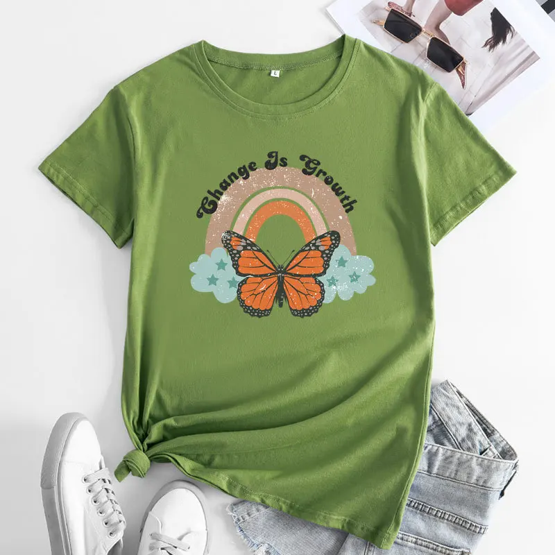 Fashion Trend Butterfly Rainbow Pattern Casual Harajuku Crew Neck Ladies T shirt short sleeve t-shirt Women's cotton t-shirt
Fashion Trend Butterfly Rainbow Pattern Casual Harajuku Crew Neck Ladies T shirt short sleeve t-shirt Women's cotton t-shirt