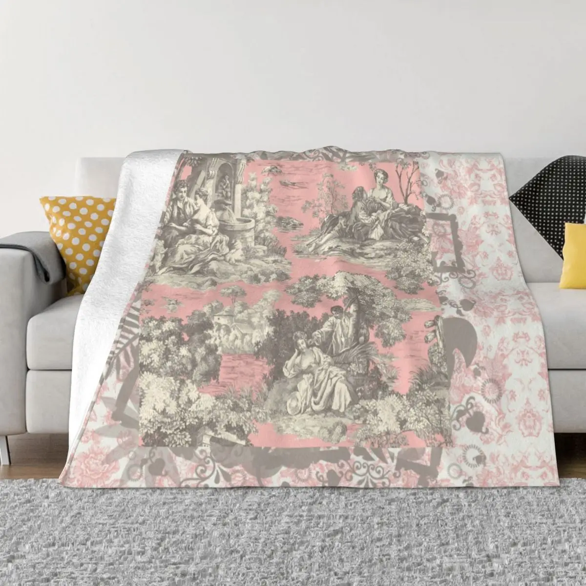 

Toile De Jouy Blanket 3D Print Soft Flannel Fleece Warm French Motif Flora Throw Blankets for Home Bedroom Sofa Bedspreads