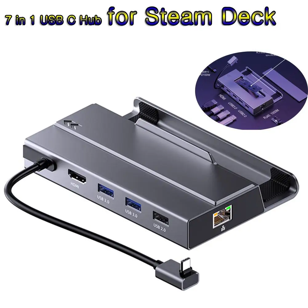 

7 in 1 USB C Hub SSD Dock HD 4K 60Hz Sata Nvme M.2 Steam Deck Docking Station for Ayaneo Accessories Jsaux Switch Docks