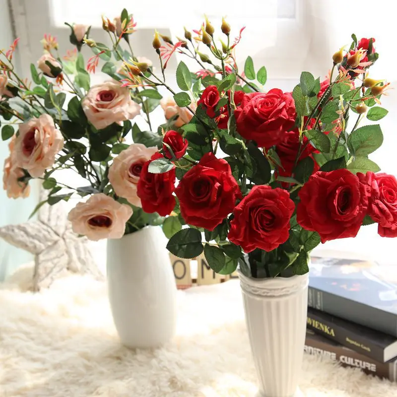 3 heads/bouquet silk rose high qualit artificial flower wedding flower bouquet decorative for home room decoration
3 heads/bouquet silk rose high qualit artificial flower wedding flower bouquet decorative for home room decoration