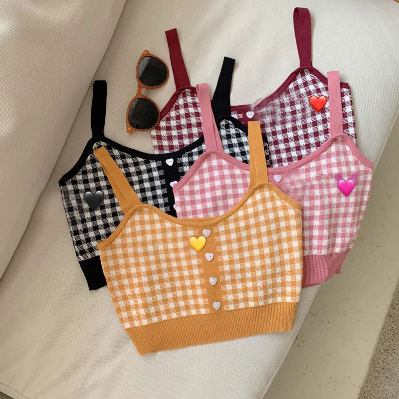 Girl Crop Top Women Plaid Buttons Spaghetti Camis Club Sexy Slim Knitting Female Tank Tops Ladies Sleeveless Solid Simple
Girl Crop Top Women Plaid Buttons Spaghetti Camis Club Sexy Slim Knitting Female Tank Tops Ladies Sleeveless Solid Simple