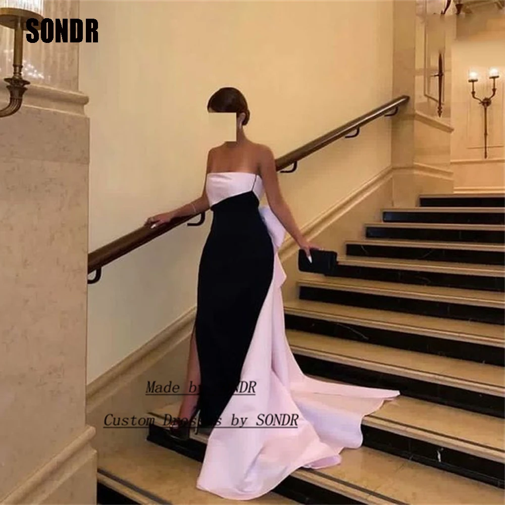 

SONDR Vintage Black and Pink Evening Dresses Strapless Back Bow Abendkleider Dubai Formal Occasion Night Dresses Gowns2023