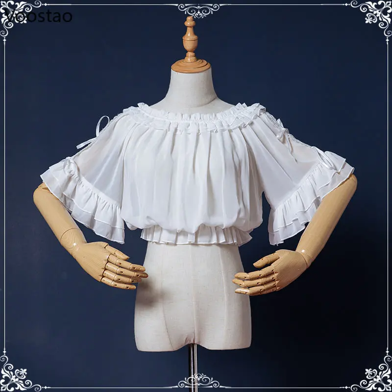 Summer Sweet Lolita Blouse Tops Women Vintage Elegant Slash Neck Bow Lace Ruffles Chiffon Shirt Girls Harajuku Kawaii Clothes
Summer Sweet Lolita Blouse Tops Women Vintage Elegant Slash Neck Bow Lace Ruffles Chiffon Shirt Girls Harajuku Kawaii Clothes