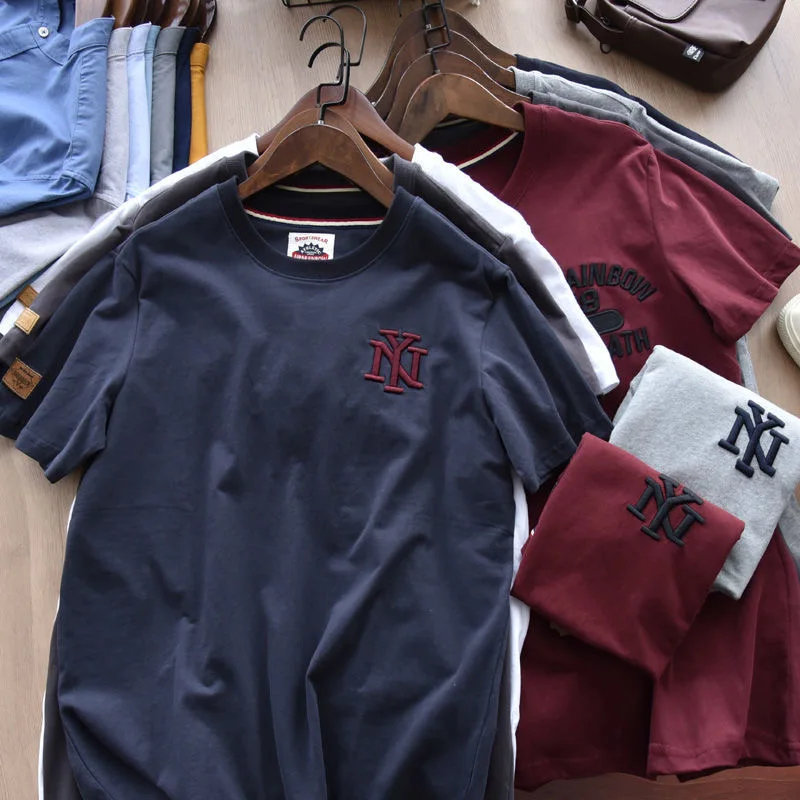 Summer New Japanese Retro Short-sleeved Embroidery T-shirt Men's Fashion Simple Pure Cotton Washed Old Solid Color Casual Tops
Summer New Japanese Retro Short-sleeved Embroidery T-shirt Men's Fashion Simple Pure Cotton Washed Old Solid Color Casual Tops