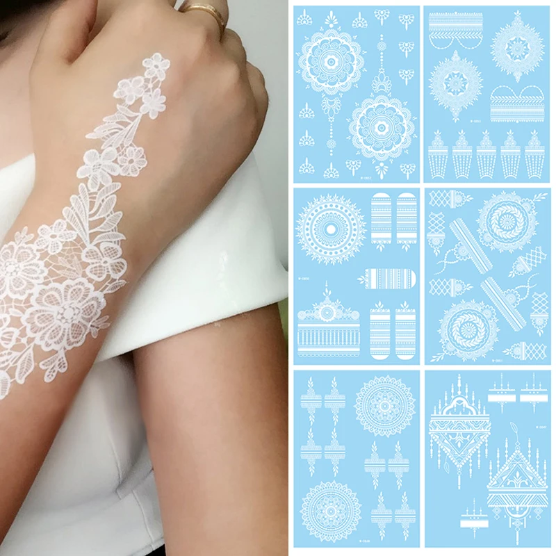 Sexy Mandala Henna Tattoo White Lace Jewelry Indian Hand Temporary Tattoo Sticker Body Art Waterproof Tatoo For Bride Wedding
Sexy Mandala Henna Tattoo White Lace Jewelry Indian Hand Temporary Tattoo Sticker Body Art Waterproof Tatoo For Bride Wedding