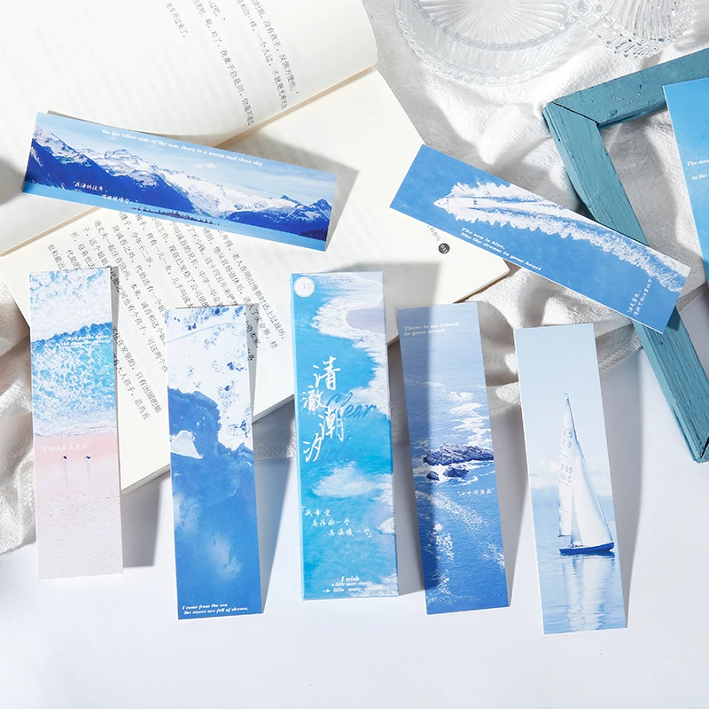 30Pcs Bookmark Clear Tide Literary Wind Ocean Whales Blue background Gift Message Decorative Card 152*42mm 
30Pcs Bookmark Clear Tide Literary Wind Ocean Whales Blue background Gift Message Decorative Card 152*42mm