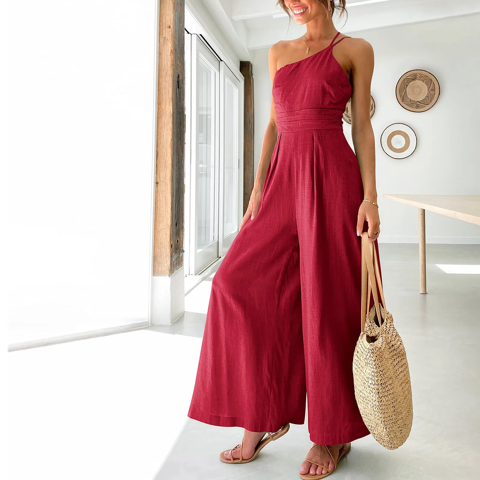 Woman's Playsuit Jumpsuit and Bodysuit One Shoulder Straps High Waist Wide Leg Pants Women's Leotard Bodysuits Summer Wear
Woman's Playsuit Jumpsuit and Bodysuit One Shoulder Straps High Waist Wide Leg Pants Women's Leotard Bodysuits Summer Wear