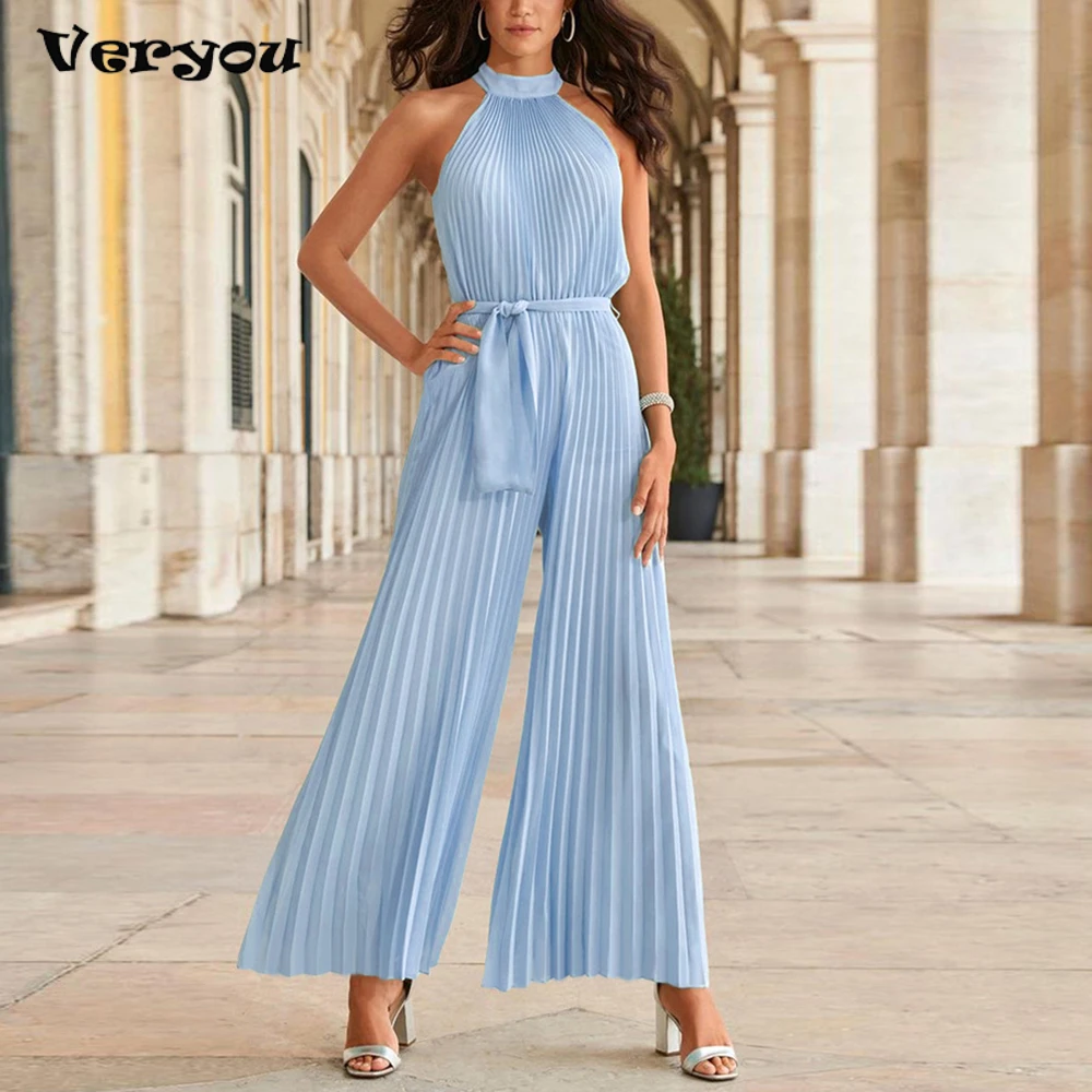 2023 Women Jumpsuit Summer Sexy Halterneck Sleeveless Lace Up Solid Color Loose Wide Legs Pants Romper High Streetwear
2023 Women Jumpsuit Summer Sexy Halterneck Sleeveless Lace Up Solid Color Loose Wide Legs Pants Romper High Streetwear