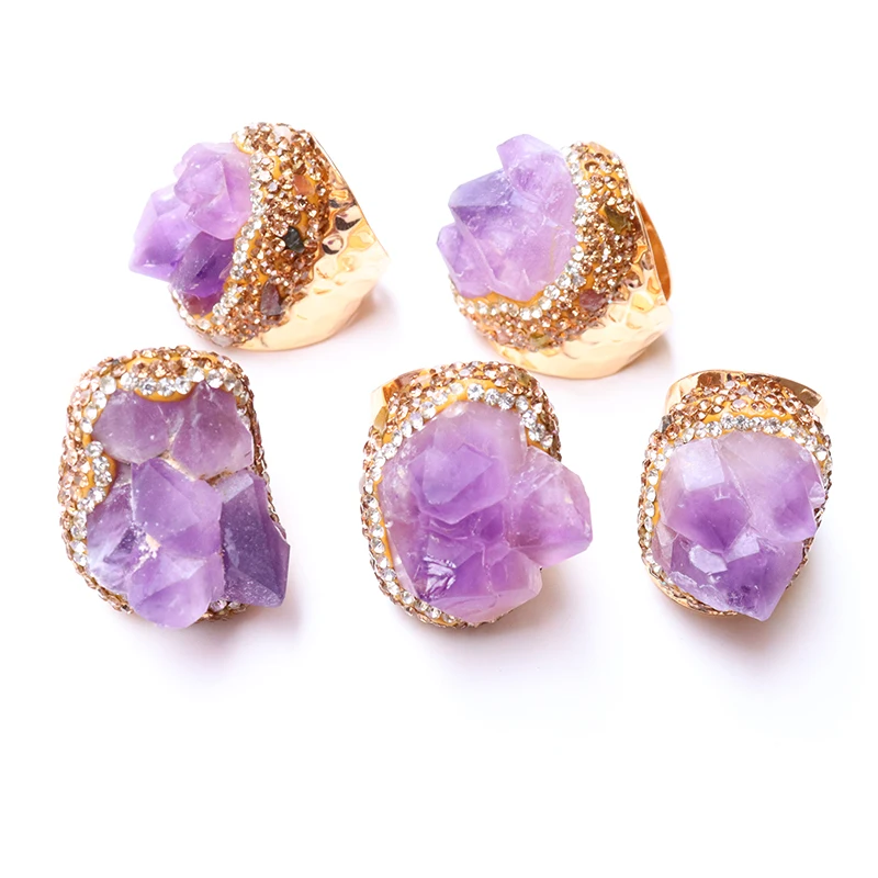 Micro Inlay Irregular Raw Natural Quartz Purple Crystal Cluster Rings for Women Adjustable Finger Jewelry
Micro Inlay Irregular Raw Natural Quartz Purple Crystal Cluster Rings for Women Adjustable Finger Jewelry