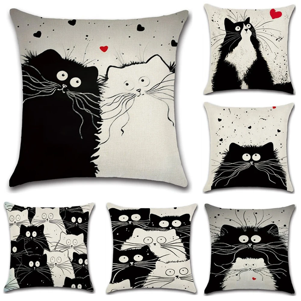 Cushion Cover Black White Cat Print Cute Cotton and Linen Sofa Pillowcase Home Car Living Room Decoration
Cushion Cover Black White Cat Print Cute Cotton and Linen Sofa Pillowcase Home Car Living Room Decoration