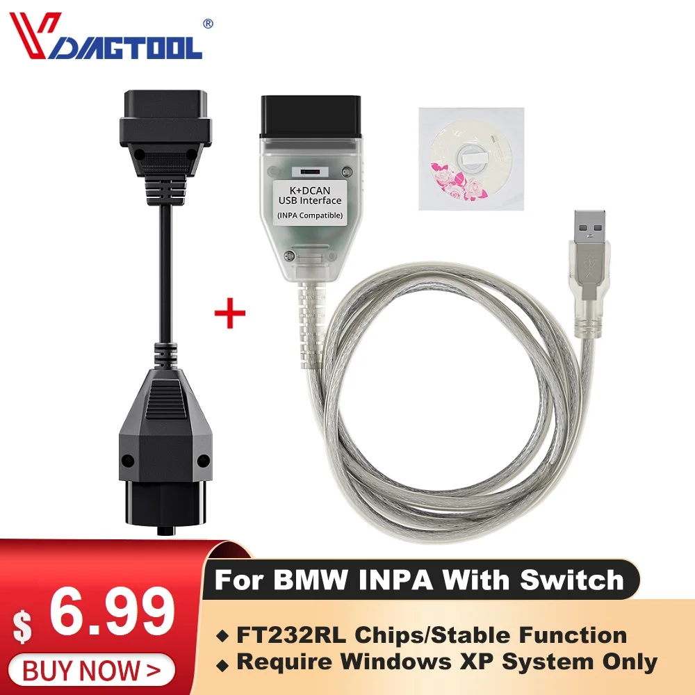 

For BMW K DCAN Switch For Inpa OBDII Diagnostic Cable IN-PA K+DCAN USB Interface IN-PA Ediabas K D CAN OBD2 Diagnostic FT232RL