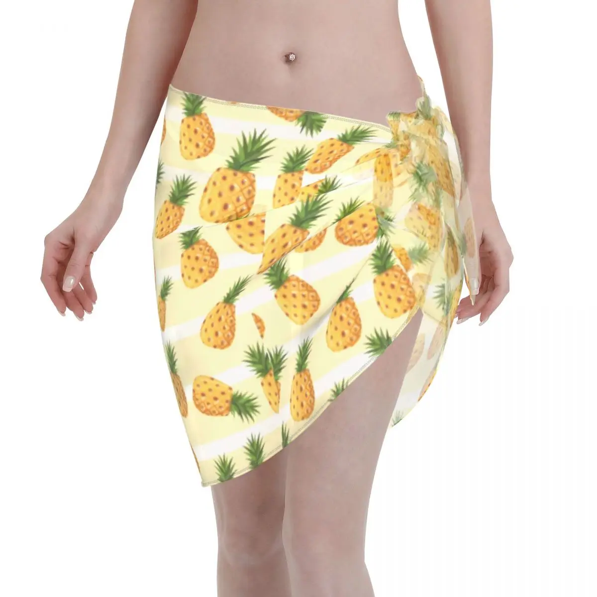 

Sexy Chiffon Swimwear Pareo Pineapple Beach Cover Up Wrap Sarong Skirts Fruit See Through Beachwear Swimsuits Bikini Cover Ups