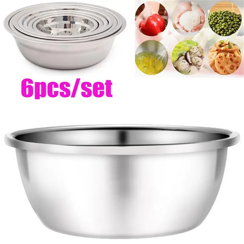 6PCS Stainless Steel Large Capacity Mixing Bowl Multifunctional Heavy-duty Non-skid Soup Pot Egg Mixing Food Container
6PCS Stainless Steel Large Capacity Mixing Bowl Multifunctional Heavy-duty Non-skid Soup Pot Egg Mixing Food Container