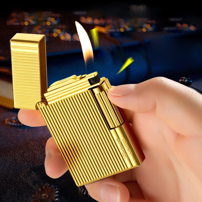 

Metal Stripe Loud Lighter Unusual Lighters Cigarette Lighter Creative Wheel Lighter Butane Gas Lighter Open Fire Square Lighter