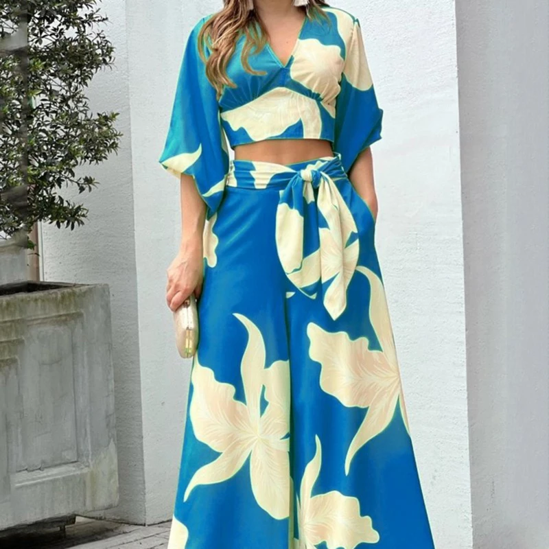Boho Floral Printed Women'S Set Tie Up Shirt And High Waist Wide Leg Pants Suit 2023 Beach Holiday 2 Piece Set Outfit Tracksuit
Boho Floral Printed Women'S Set Tie Up Shirt And High Waist Wide Leg Pants Suit 2023 Beach Holiday 2 Piece Set Outfit Tracksuit
