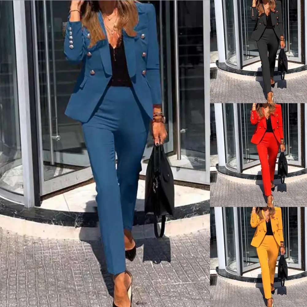 Women Suit Set Single Breasted Jacket Formal Suit Trousers Fake Flap Pockets Two-piece Lapel Buttons Blazer Pencil Pants Wedding
Women Suit Set Single Breasted Jacket Formal Suit Trousers Fake Flap Pockets Two-piece Lapel Buttons Blazer Pencil Pants Wedding