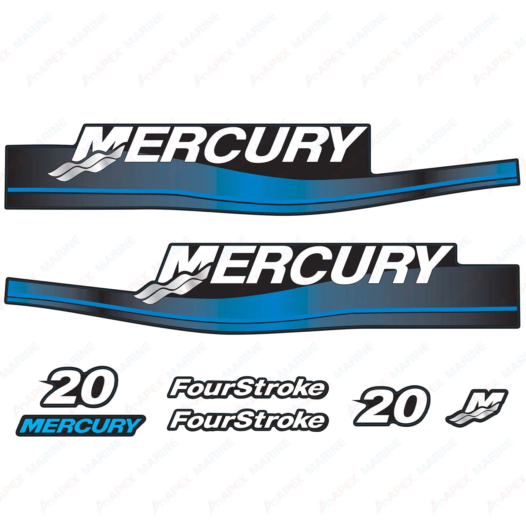 Наклейки для четырехтактного подвесного двигателя Mercury 20 HP 1999-2006 годов синий