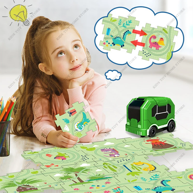 

Puzzle Rail Car DIY Automatic Track Electric Logic Board Game Jigsaw Puzzles Race Car Track Montessori Educational Toys for Kids