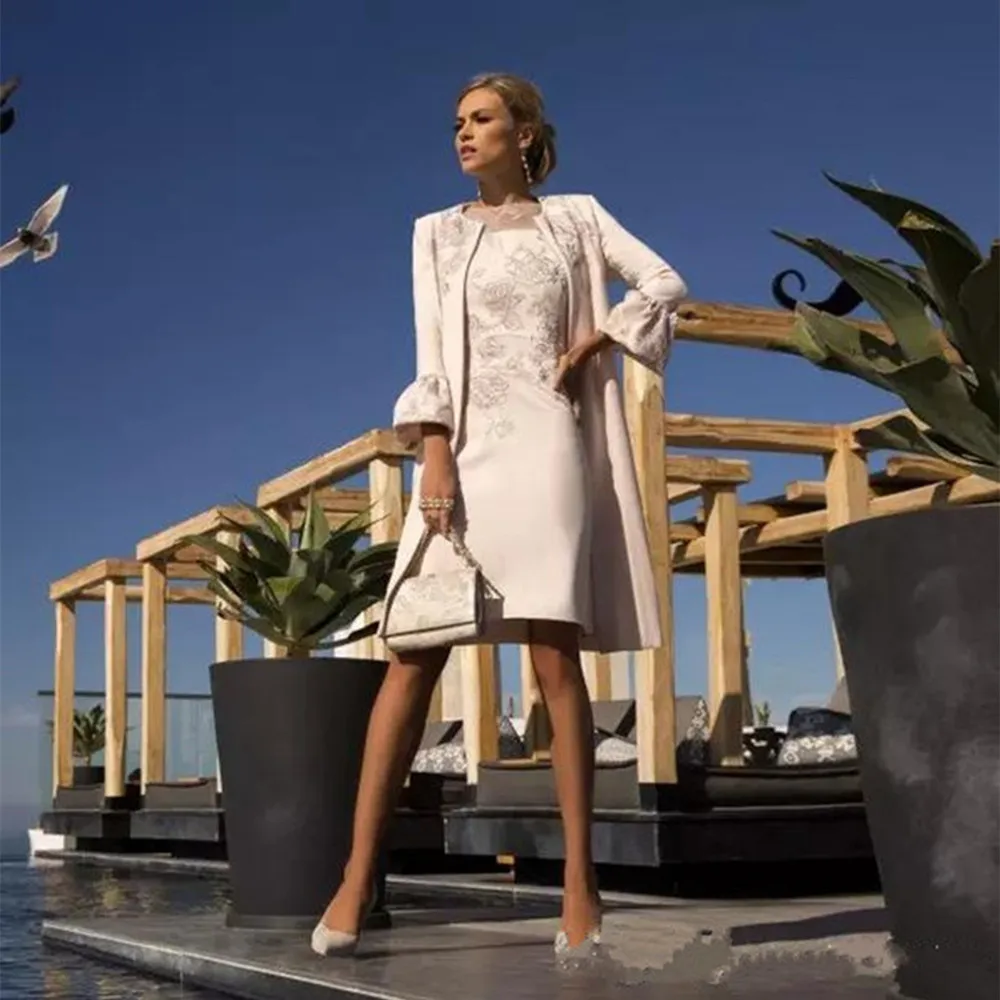 Mother Of The Bride Dresses Suits With Long Jacket Bell Sleeves Short Women Formal Wedding Party Guest Dress 2 Pieces
Mother Of The Bride Dresses Suits With Long Jacket Bell Sleeves Short Women Formal Wedding Party Guest Dress 2 Pieces