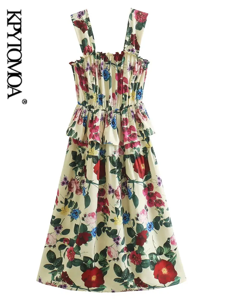 KPYTOMOA Women Fashion Floral Print Ruffled Midi Dress Vintage Elastic Waist Wide Straps Female Dresses Vestidos Mujer
KPYTOMOA Women Fashion Floral Print Ruffled Midi Dress Vintage Elastic Waist Wide Straps Female Dresses Vestidos Mujer