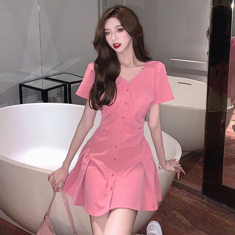 Runway Korean Summer High Quality Single-Breasted Shirt Dresses Women's Elegant Luxury Pink Pleated Dress Female Vestido
Runway Korean Summer High Quality Single-Breasted Shirt Dresses Women's Elegant Luxury Pink Pleated Dress Female Vestido
