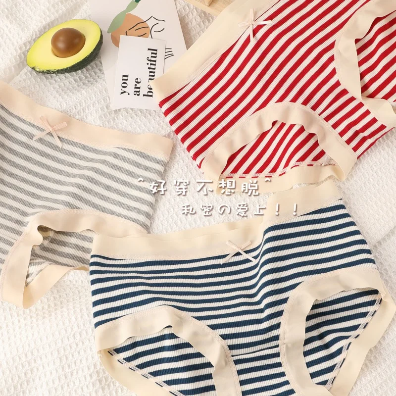 Striped Cotton Underwear Women'S Vitality Girl'S Meow Thread Navy Style Cotton High Elastic Comfortable Mid-Waist Hip Triangle
Striped Cotton Underwear Women'S Vitality Girl'S Meow Thread Navy Style Cotton High Elastic Comfortable Mid-Waist Hip Triangle