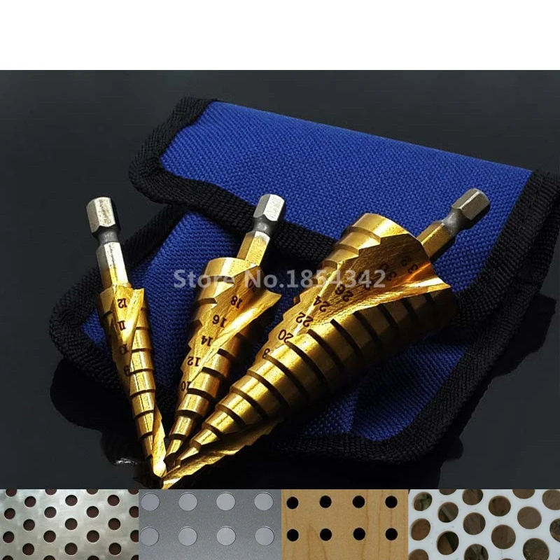 HSS Titanium Step Drill Bit Spiral Grooved Hex Shank Metal Hole Cutter Wood Cone Core Drilling Hole Saw Tools Set+Center Punch
HSS Titanium Step Drill Bit Spiral Grooved Hex Shank Metal Hole Cutter Wood Cone Core Drilling Hole Saw Tools Set+Center Punch